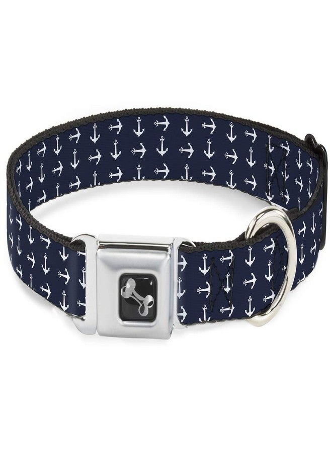 Buckle Down Buckle-Down Seatbelt Buckle Dog Collar - Anchors Navy/White - 1" Wide - Fits 15-26" Neck - Large - Image 1