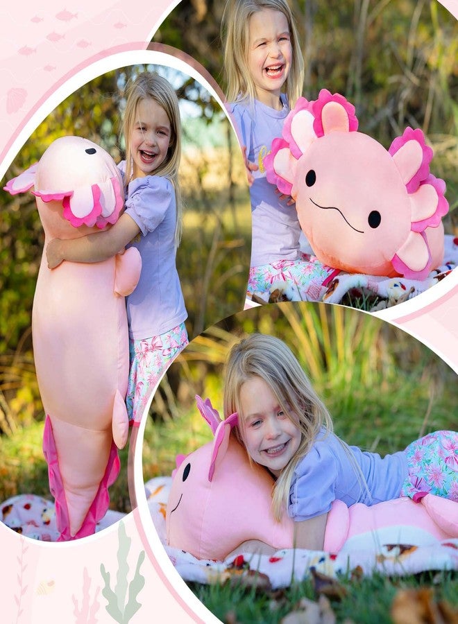 BENINY Large Axolotl Plush Toy, 39" Giant Hot Pink Axolotl Stuffed Animal Plush, Big Huggable Toys Gift for Girls Kids, Long Squishy Pillow for Holiday Birthday Christmas - Image 2