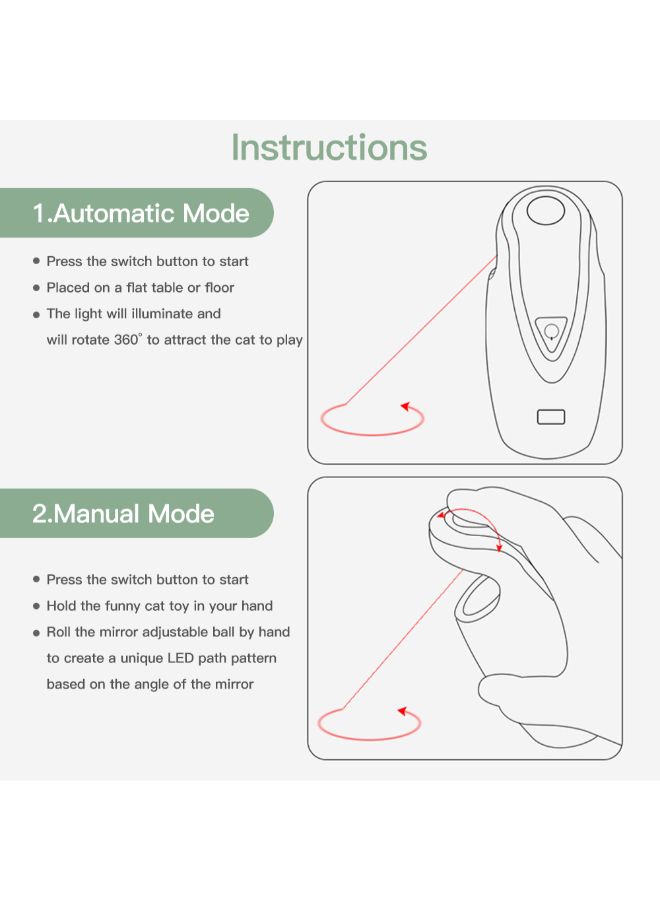 إسكدنيا لعبة مطاردة الضوء التفاعلية ذاتية الدوران للقطط أخضر/أبيض 14.3 x 6.5 x 6.5سم - Image 5