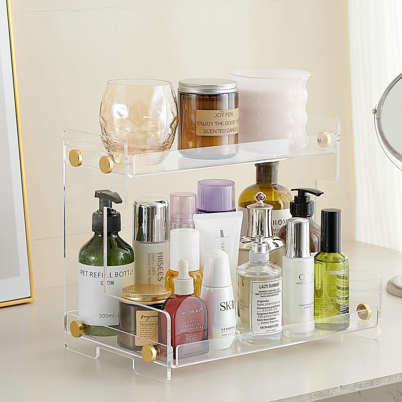FFK Bathroom Organizer Countertop 2Tier StorageBathroom Counter Organizer Acrylic Standing Holder Cosmetic Storage Perfume Shelf for Bathroom Bedroom Dressing Table1