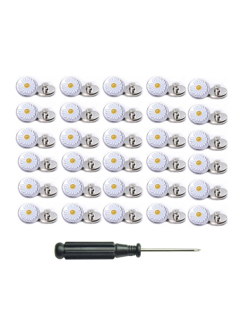 30Sets Replacement Jean Button No Sew Screw Buttons, 20mm Removable Adjustable Metal Button Repair Sewing Kit with Screwdrivers, Pants Waist Tightener for Men, Women - Image 1