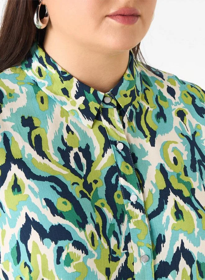  أولا بوبكن قميص مقاس كبير بطبعات مع إغلاق بأزرار من أولا بوبكن