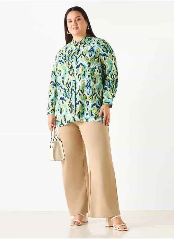 Ulla Popken Plus Size Ulla Popken Printed Shirt with Button Closure