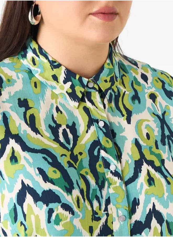 Ulla Popken Plus Size Ulla Popken Printed Shirt with Button Closure