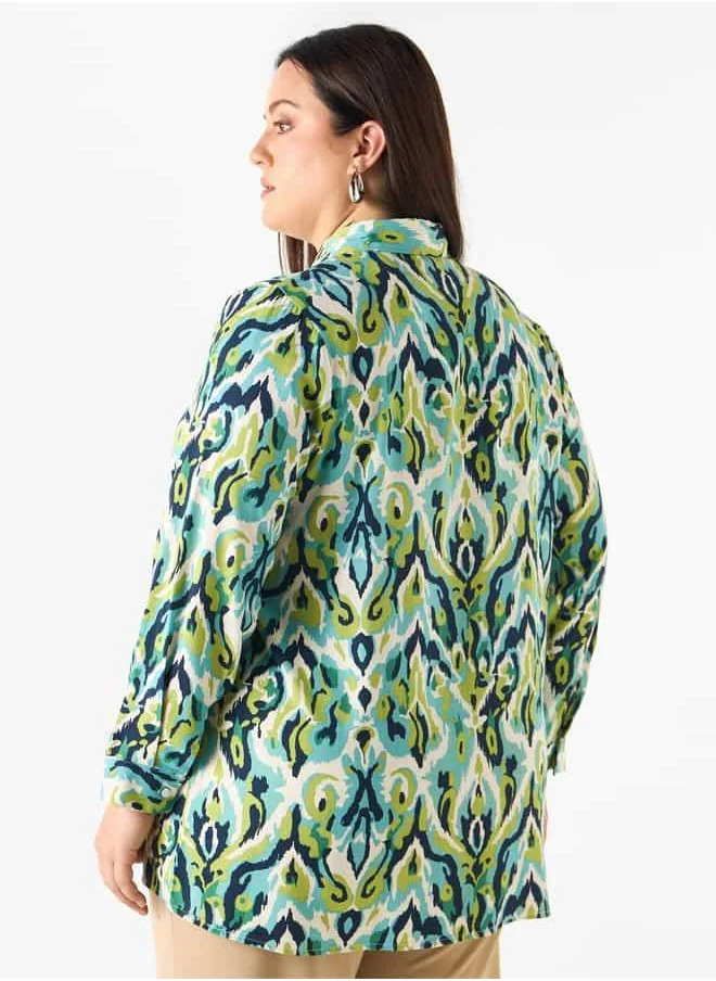 Ulla Popken Plus Size Ulla Popken Printed Shirt with Button Closure