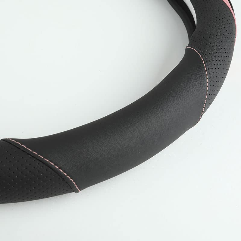 szttswamp Car Steering Wheel Cover, Leather Steering Wheel Cover Pink Universal 14.5-15 Inch Microfiber Leather Anti-Slip Breathable Auto Steering Wheel Covers for Men Women (Black&Pink) - Image 5
