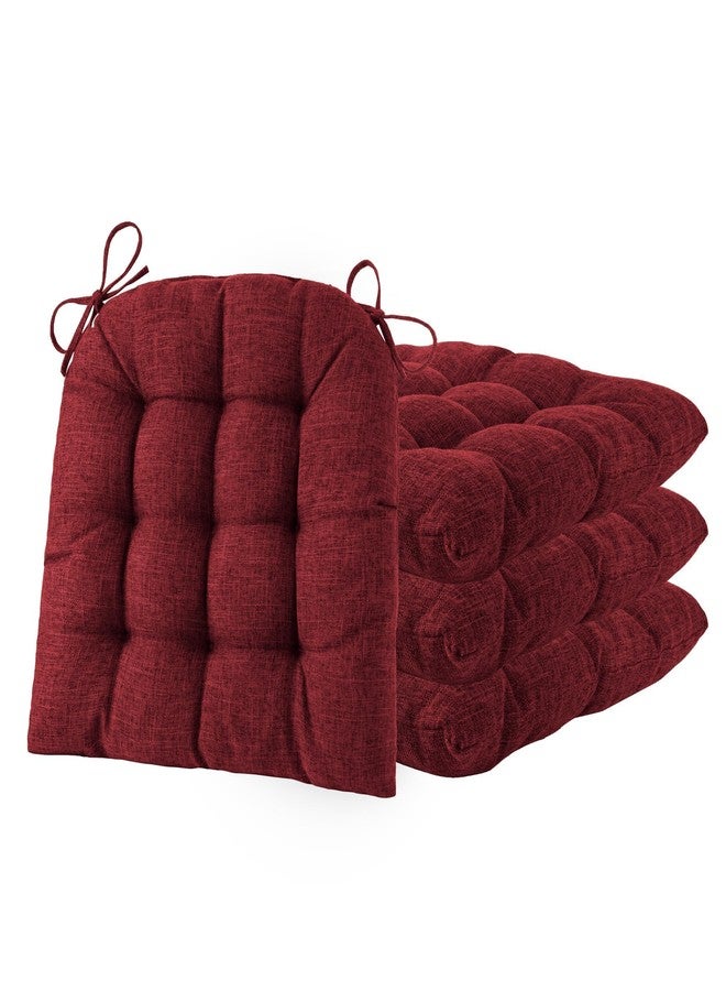 ELFJOY Tufted Chair Cushions for Dining Chairs Set of 4 Premium U-Shaped Chair Pads with Ties Comfortable Seat Cushion for Kitchen Office Dining Room (17"x 16"x 3" Burgundy) - Image 1