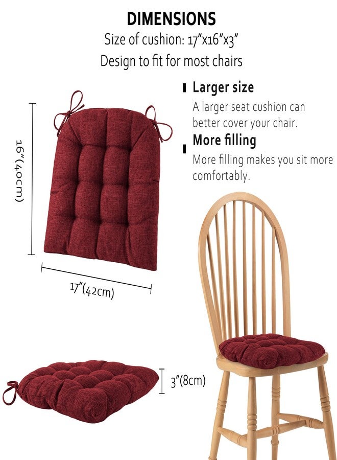 ELFJOY Tufted Chair Cushions for Dining Chairs Set of 4 Premium U-Shaped Chair Pads with Ties Comfortable Seat Cushion for Kitchen Office Dining Room (17"x 16"x 3" Burgundy) - Image 2