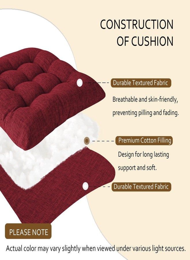 ELFJOY Tufted Chair Cushions for Dining Chairs Set of 4 Premium U-Shaped Chair Pads with Ties Comfortable Seat Cushion for Kitchen Office Dining Room (17"x 16"x 3" Burgundy) - Image 5