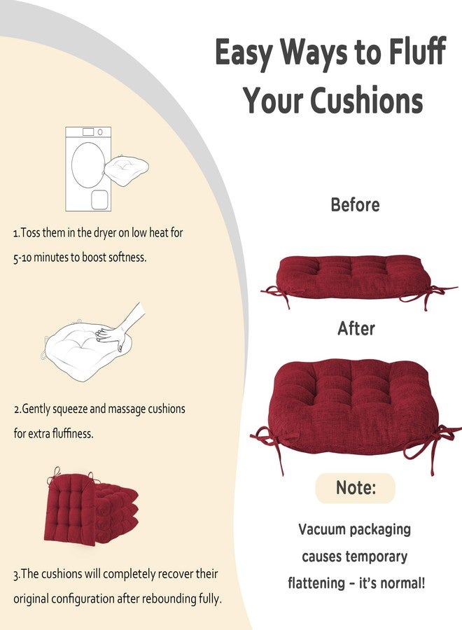 ELFJOY Tufted Chair Cushions for Dining Chairs Set of 4 Premium U-Shaped Chair Pads with Ties Comfortable Seat Cushion for Kitchen Office Dining Room (17"x 16"x 3" Burgundy) - Image 3
