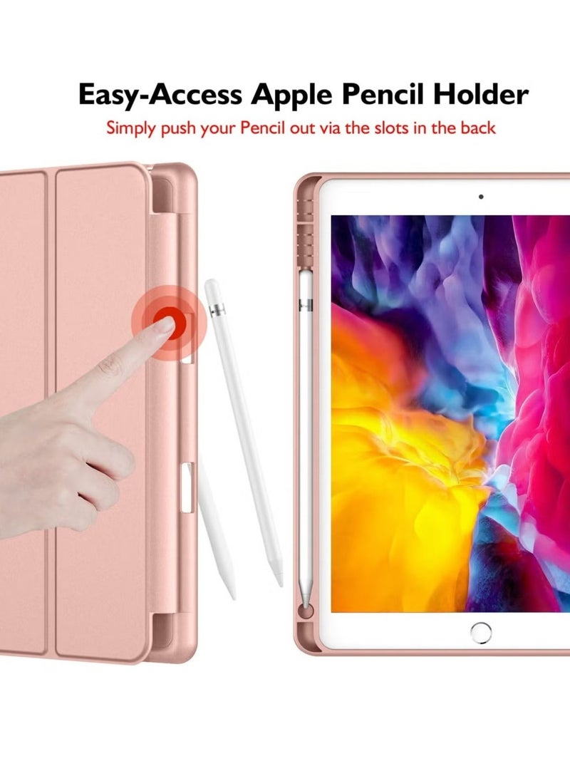 NEW iPad 9.7 Case (2018/2017, 6th/5th Gen) Smart Cover with Pencil Holder – Soft Baby Skin Silicone Back, Full Body Protection, Auto Wake/Sleep, Rose Gold - Image 2