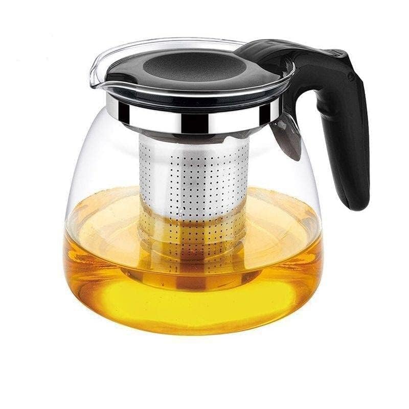 Krishope Krishope Borosilicate Round Glass Tea Pot with Heat Resistant Stainless Steel Infuser Perfect for Tea and Coffee Maker Clear Glass Kettle Plastic Handle 1000ml  - Image 1
