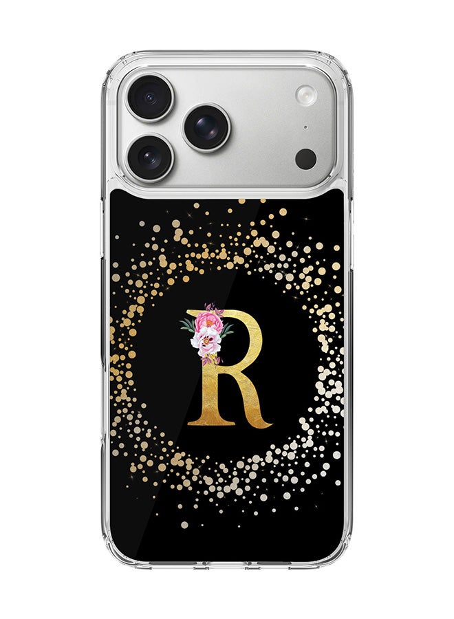 Stylizedd Classic Clear MagSafe Case for iPhone 17 Pro Max , Hybrid Soft Case Flexible Edges Anti Drop TPU PC Gel Thin Transparent Cover [ Designed for iPhone 17 Pro Max ] - Custom Monogram Initial Letter Floral Pattern Alphabet - R ( Black )