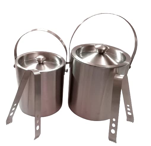 Proniks Double Wall Stainless Steel Plain Ice Bucket with Ice Tong 15 litres and 1litre Combo Ice Cold for 6 h with Handle bar Tools for Home bar Accessories Mini bar - Image 2
