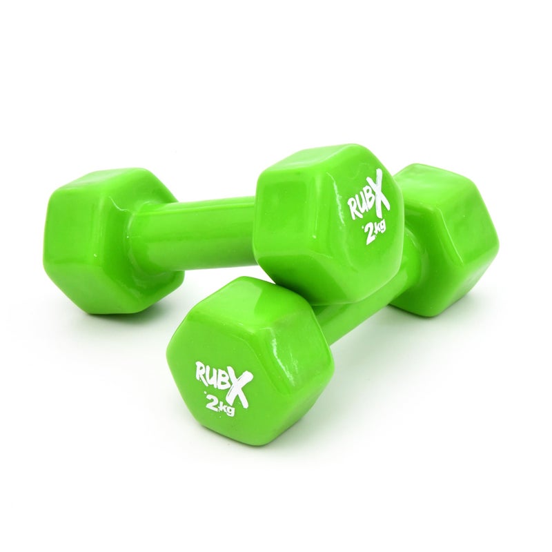 RUBX Premium Unisex Vinyl Dumbbells for Exercise & Fitness – Set of 2, Ideal for Strength Training at Home or Gym, Perfect for Beginners & Advanced Users (2 kg Each, Total 4 kg) – Versatile (GREEN) - Image 5