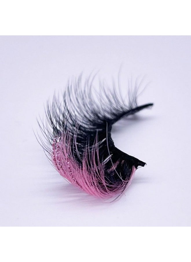 Miss Kiss 1 Pair Lashes With Pink Color Pink Glitter Manga Sparkly Highlight Lash Fairy Soft False Eyelash Fluffy Faux Mink Eyelashes 18 Mm Cosplay Party Tiktok Live  - Image 4