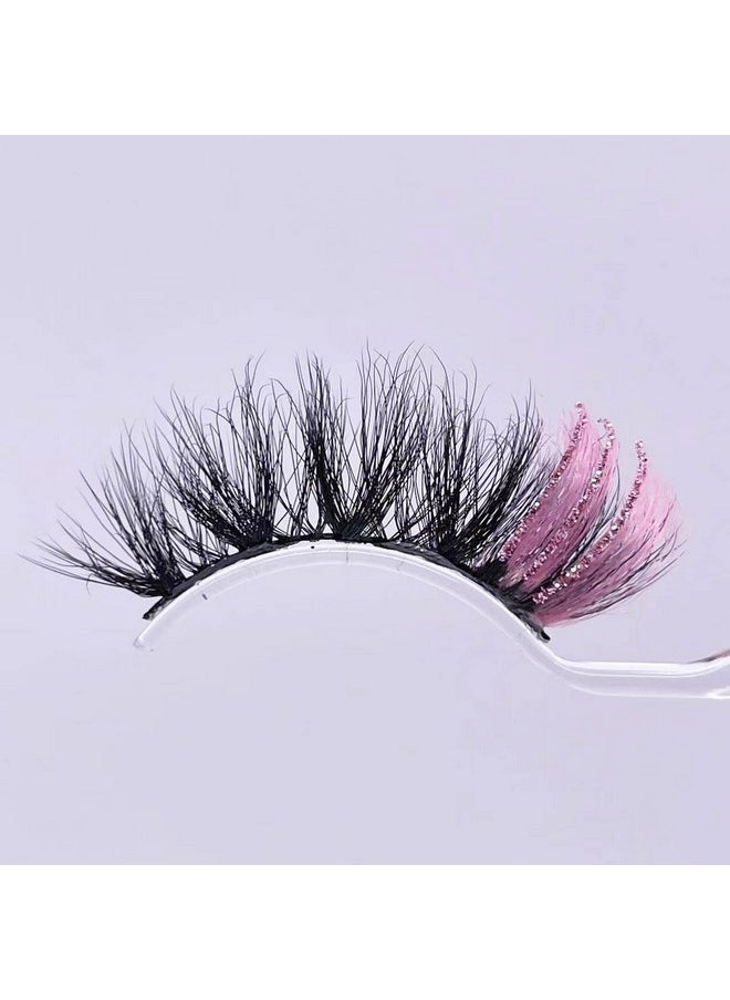 Miss Kiss 1 Pair Lashes With Pink Color Pink Glitter Manga Sparkly Highlight Lash Fairy Soft False Eyelash Fluffy Faux Mink Eyelashes 18 Mm Cosplay Party Tiktok Live  - Image 1