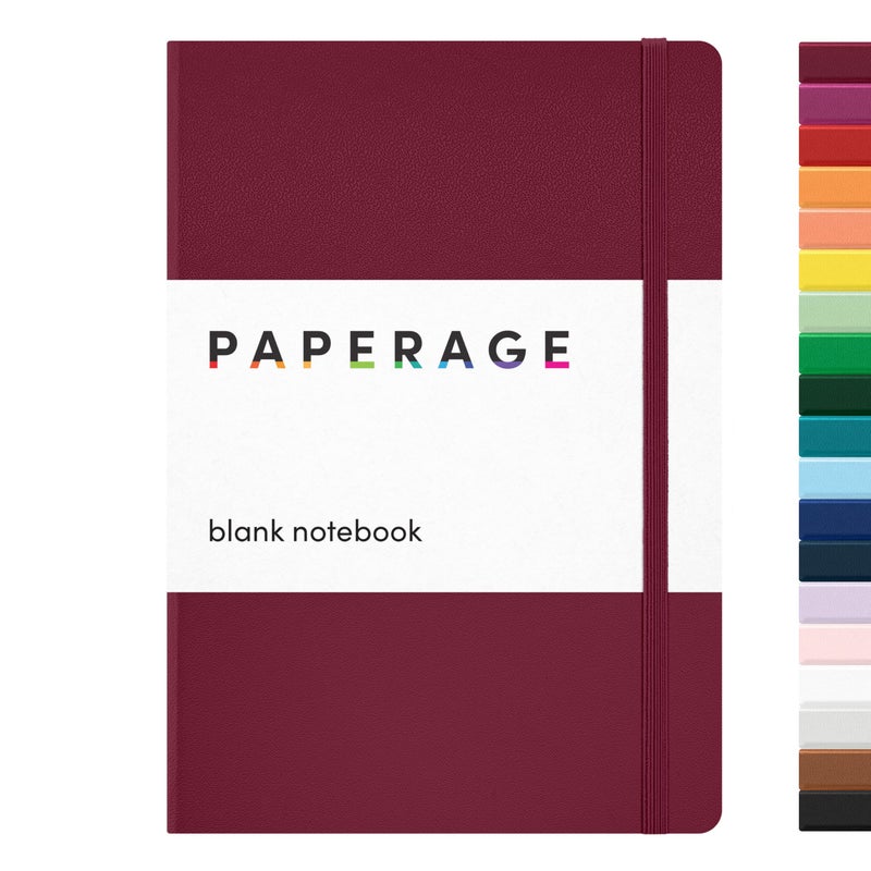 PAPERAGE Blank Journal Notebook, (Burgundy), 160 Pages, Medium 5.6 in x 8 in - 100 GSM Thick Paper â€“ Hardcover Journaling Notebook for Work, School, Note Taking or Sketching - Image 1