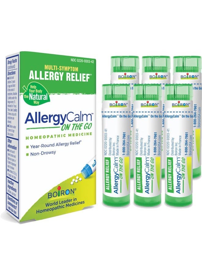 Boiron أليجيكال مهدئ للحساسية أثناء التنقل (6 أنابيب) لتخفيف أعراض الحساسية وحمى القش من العطس، وسيلان الأنف، وحكة العينين أو الحلق - 6 أنابيب خضراء (480 حبة) - Image 1