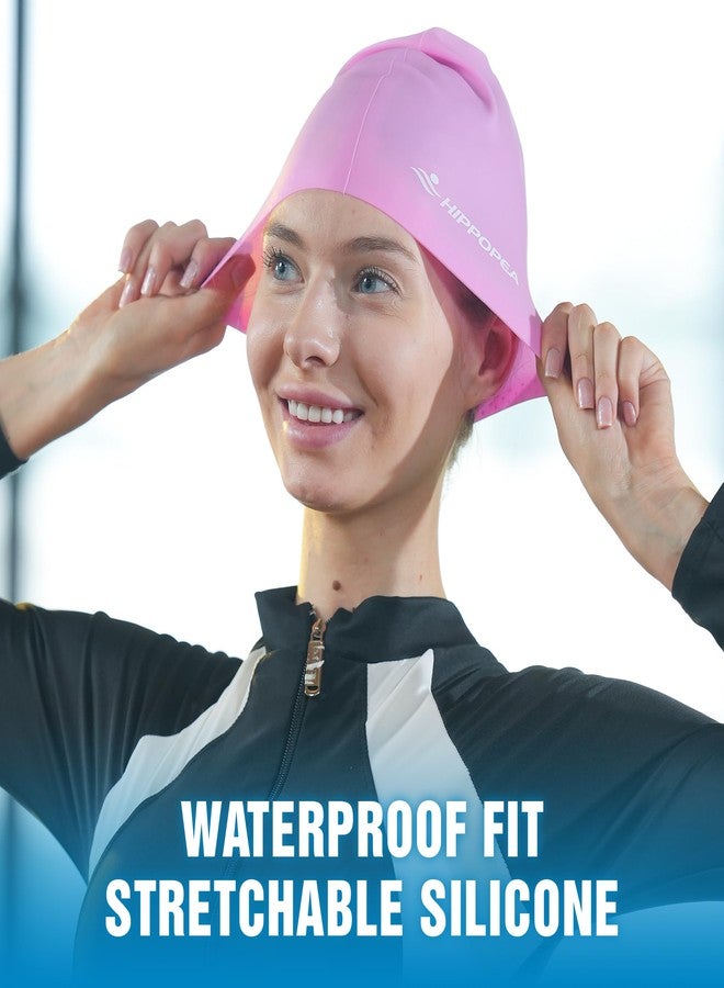 HIPPOPEA Extra Large Silicone Swim Cap for Long Hair, Dreadlocks, Braids, Weaves, Extensions, Curly Afro, 3D Ergonomic Anti Slip Swimming Cap for Women Men Boy Girl (1. Pink - Basic) - Image 3