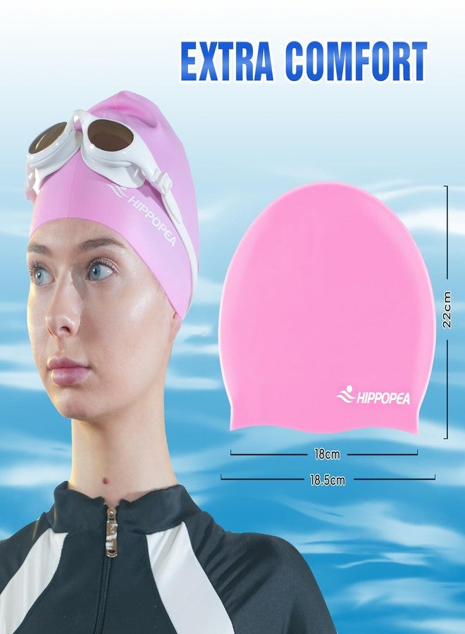 HIPPOPEA Extra Large Silicone Swim Cap for Long Hair, Dreadlocks, Braids, Weaves, Extensions, Curly Afro, 3D Ergonomic Anti Slip Swimming Cap for Women Men Boy Girl (1. Pink - Basic) - Image 5