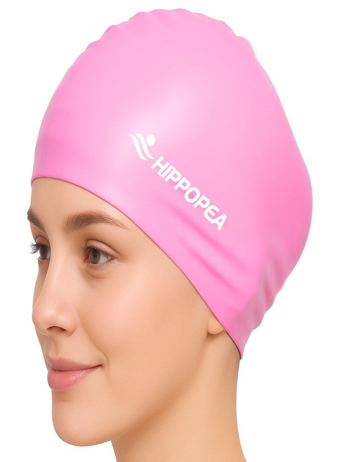 HIPPOPEA Extra Large Silicone Swim Cap for Long Hair, Dreadlocks, Braids, Weaves, Extensions, Curly Afro, 3D Ergonomic Anti Slip Swimming Cap for Women Men Boy Girl (1. Pink - Basic) - Image 1