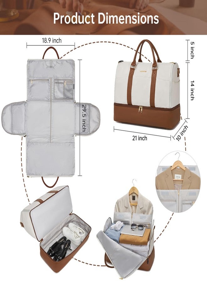 seyfocnia Convertible Garment Duffel Bag for Travel,2 in 1 Weekender Bag Hanging Suitcase for Women with Shoe Compartment, Carry On Suit Bags Travel Duffle Bag Beige - Image 3