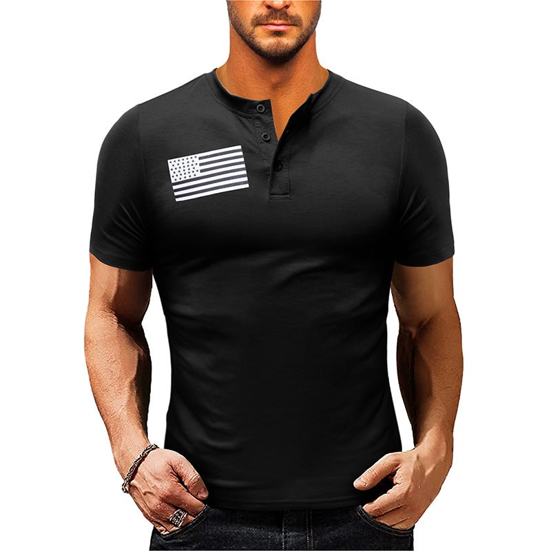 and Men''s Casual Button Short-sleeved Henry Shirt Outdoor Sports T-shirt Men''s Military Tactical Shirt - Image 3
