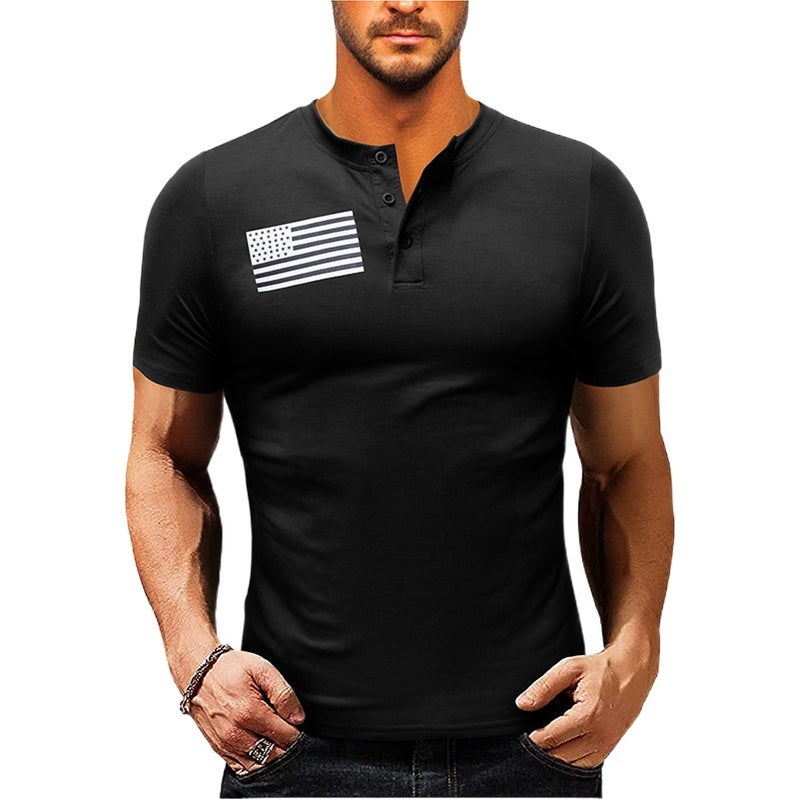 and Men''s Casual Button Short-sleeved Henry Shirt Outdoor Sports T-shirt Men''s Military Tactical Shirt - Image 2