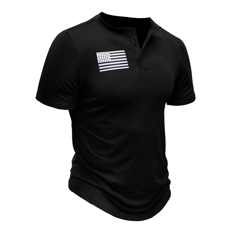 and Men''s Casual Button Short-sleeved Henry Shirt Outdoor Sports T-shirt Men''s Military Tactical Shirt - Image 4