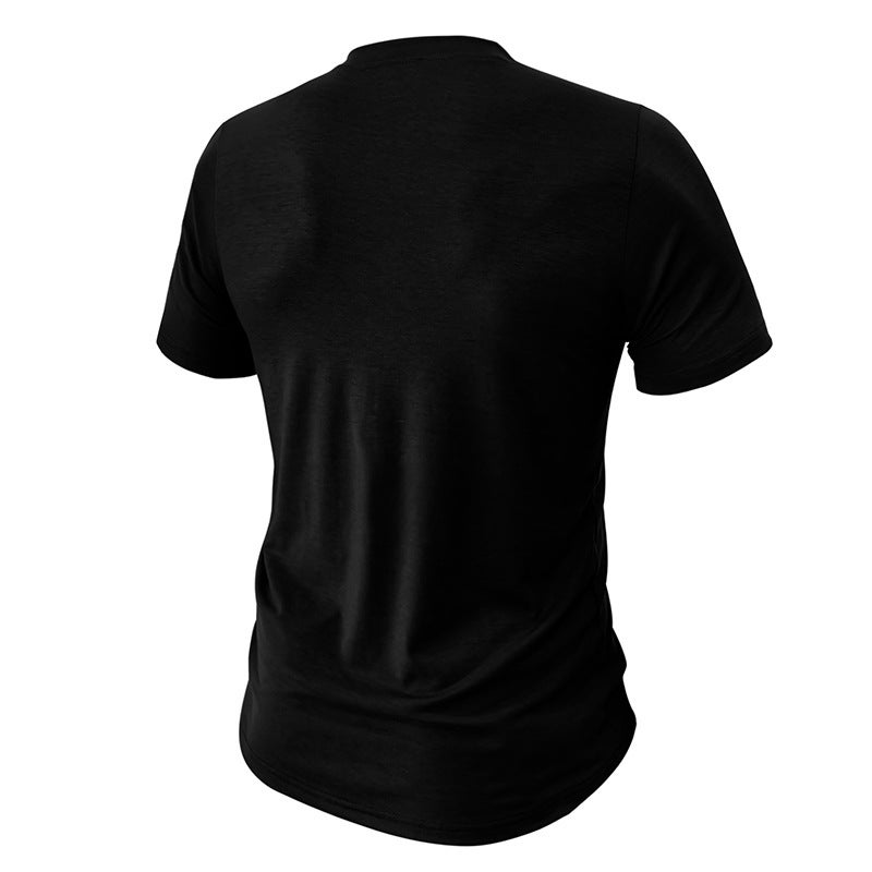 and Men''s Casual Button Short-sleeved Henry Shirt Outdoor Sports T-shirt Men''s Military Tactical Shirt - Image 5
