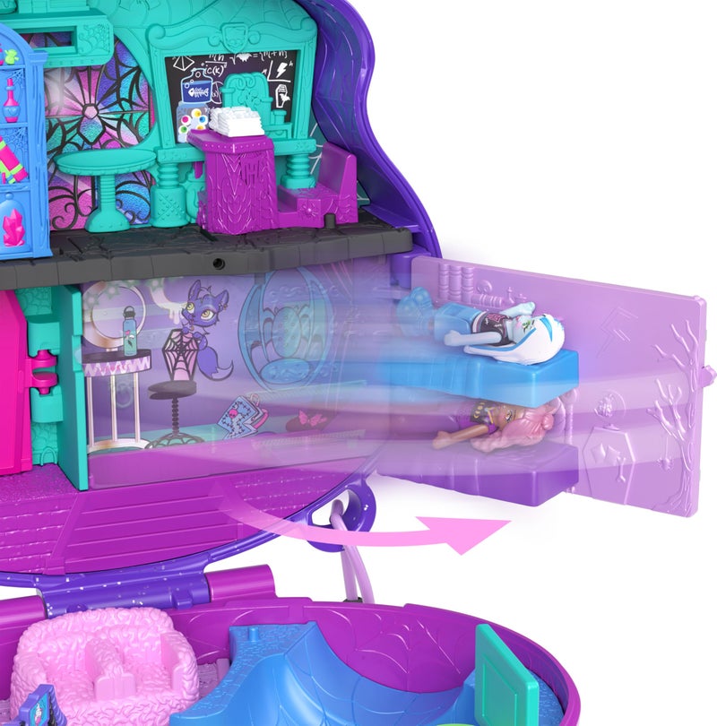 Polly Pocket مجموعة ألعاب بولي بوكيت مونستر هاي مع 3 دمى ميكرو و 10 ملحقات، تفتح على مدرسة ثانوية، لعبة سفر قابلة للجمع مع تخزين - Image 3