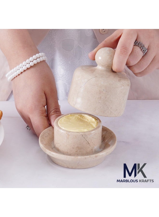 MK Verona Marble Butter Dish with Lid | 4" Handmade Spreadable Butter Crock for Countertop - Image 2
