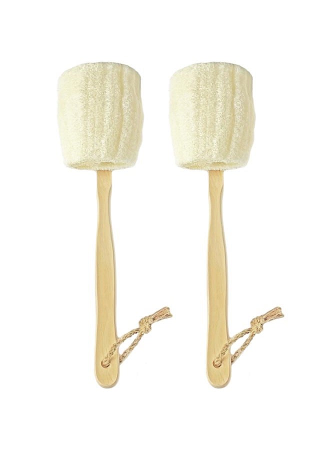 JINS-Hung 2-Pack Natural Loofah Exfoliating Bath Brush - Body luffa loofa Sponge On a Stick - Sponge Scrubber with Long Wooden Handle Back Brush for Men & Women - Bath Spa Shower - Image 1