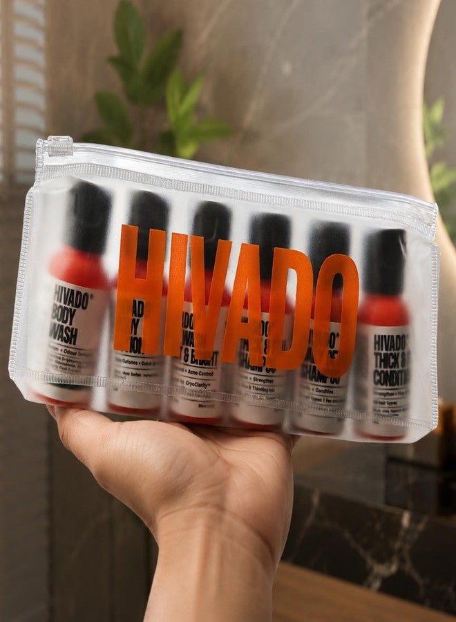 HIVADO Men's Travel Trial Kit | Body Wash, Face Wash, Body Lotion, Daily detox Shampoo, Thick & Full Shampoo & Conditioner | Mini Travel Size Set in Pouch | Sulfate & Paraben Free - Image 4