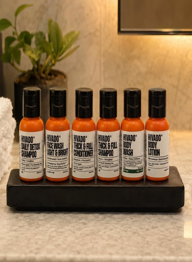 HIVADO Men's Travel Trial Kit | Body Wash, Face Wash, Body Lotion, Daily detox Shampoo, Thick & Full Shampoo & Conditioner | Mini Travel Size Set in Pouch | Sulfate & Paraben Free - Image 3