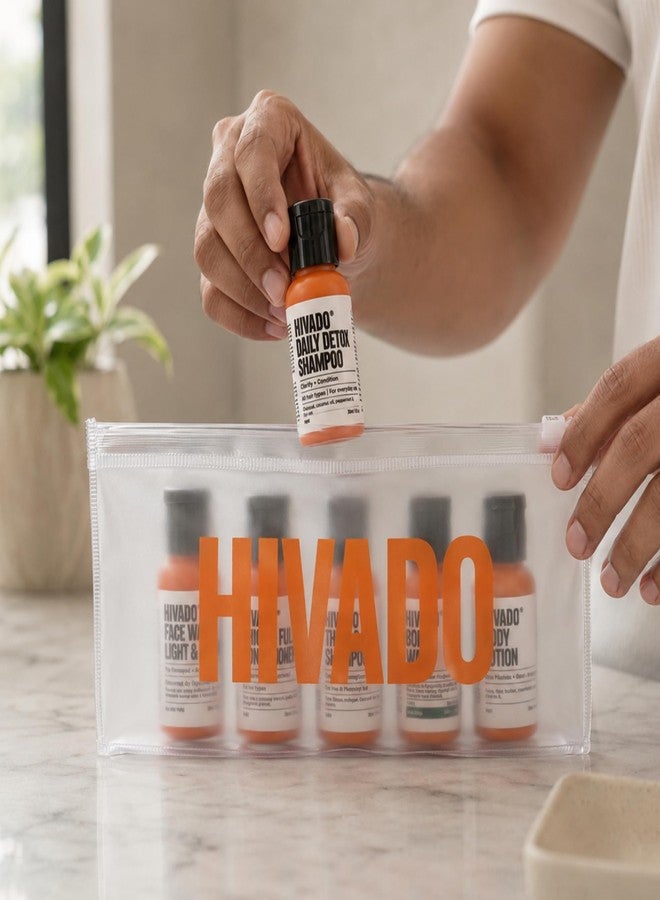 HIVADO Men's Travel Trial Kit | Body Wash, Face Wash, Body Lotion, Daily detox Shampoo, Thick & Full Shampoo & Conditioner | Mini Travel Size Set in Pouch | Sulfate & Paraben Free - Image 5