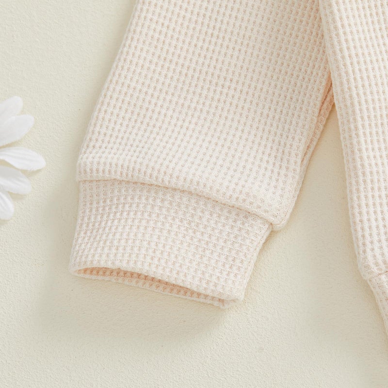 Socutebabe Baby Girl Clothes Newborn Infant Fall Winter Outfits Love Embroidery Long Sleeve Waffle Knit Sweatshirts Pants Set (love-Waffle Knit-Apricot, 6-12 Months) - Image 4