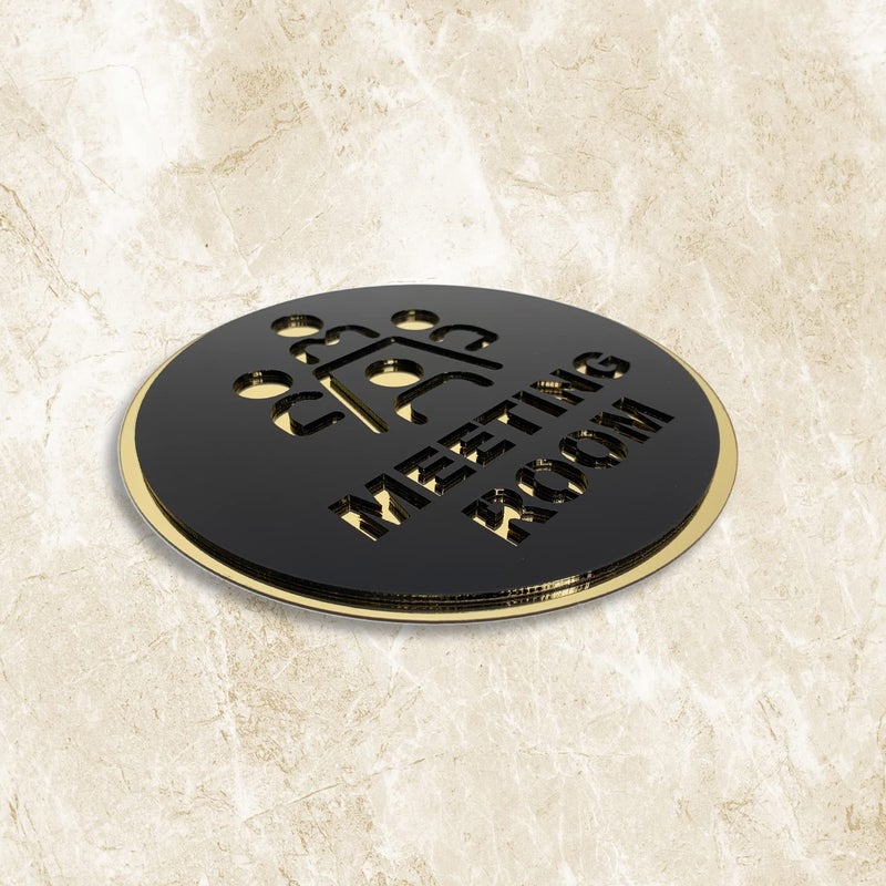 Vertical Root Inc ® Premium BLACK GOLD Finish Acrylic MEETING ROOM DOOR Sign Easy to Mount 3M Self-Adhesive Tape Signage for Hotel Office Resort Society Corporate Business Hospital - Image 2