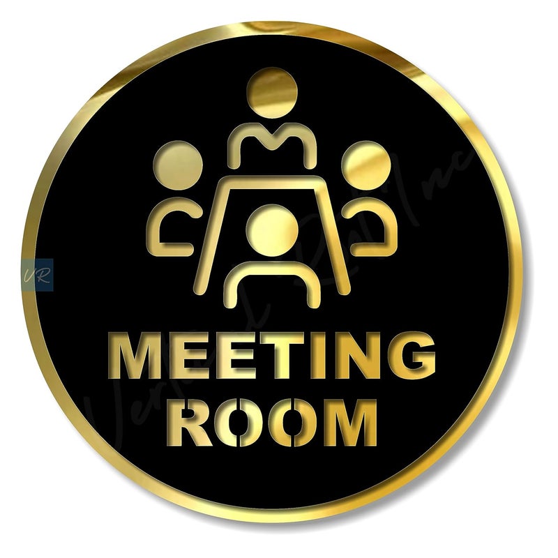 Vertical Root Inc ® Premium BLACK GOLD Finish Acrylic MEETING ROOM DOOR Sign Easy to Mount 3M Self-Adhesive Tape Signage for Hotel Office Resort Society Corporate Business Hospital - Image 1