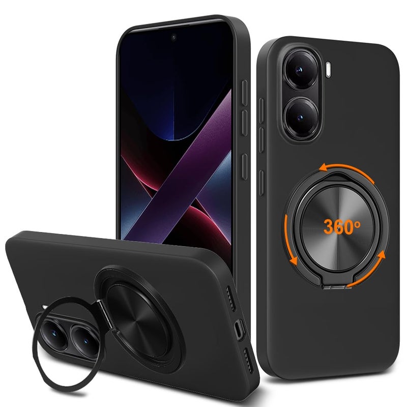 Nijiadi Compatible for Xiaomi Poco X7 Pro 5G Redmi Turbo 4 5G Phone Case 360 Rotatable Ring Holder KickstandStand Silicone TPU Shockproof Protective Cover Case for Xiaomi Poco X7 Pro 5G 2025 Black - Image 3