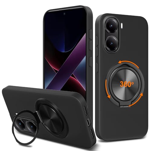 Nijiadi Compatible for Xiaomi Poco X7 Pro 5G Redmi Turbo 4 5G Phone Case 360 Rotatable Ring Holder KickstandStand Silicone TPU Shockproof Protective Cover Case for Xiaomi Poco X7 Pro 5G 2025 Black - Image 1
