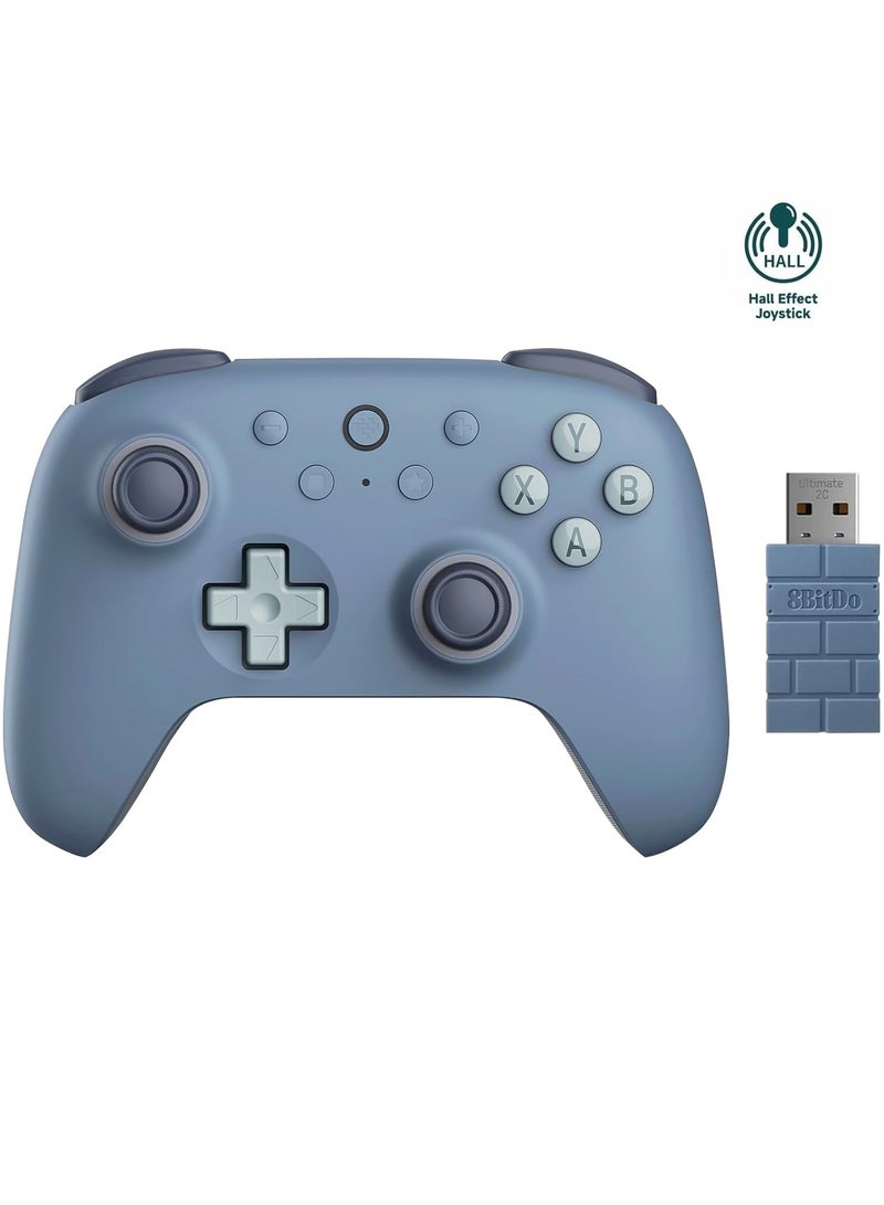 8بت دو وحدة تحكم لاسلكية Ultimate 2C لأجهزة الكمبيوتر التي تعمل بنظامي التشغيل Windows و Android، مع معدل استجابة 1000 هرتز، وعصي تحكم تعمل بتقنية تأثير هول، ومحفزات هول، ومصدات L4/R4 قابلة لإعادة التعيين (أزرق داكن). - Image 1