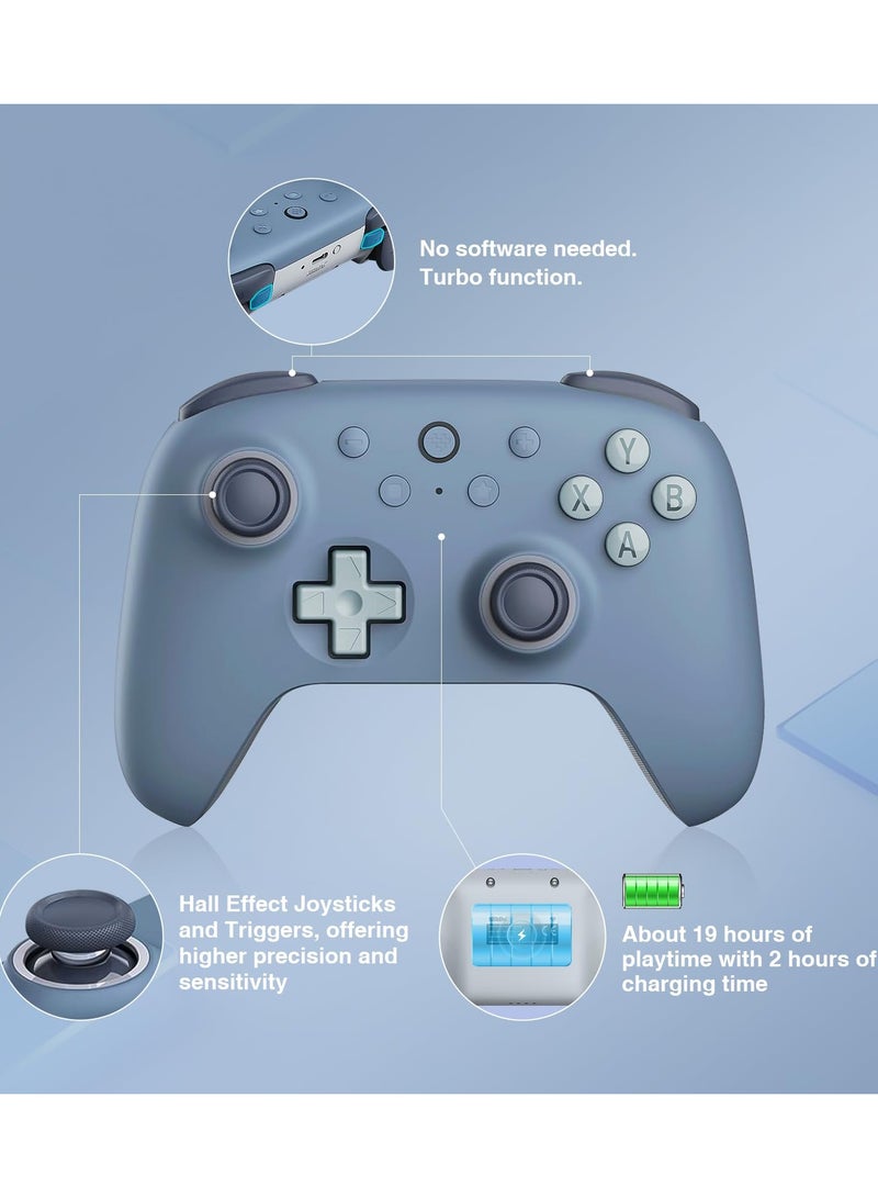 8بت دو وحدة تحكم لاسلكية Ultimate 2C لأجهزة الكمبيوتر التي تعمل بنظامي التشغيل Windows و Android، مع معدل استجابة 1000 هرتز، وعصي تحكم تعمل بتقنية تأثير هول، ومحفزات هول، ومصدات L4/R4 قابلة لإعادة التعيين (أزرق داكن). - Image 2