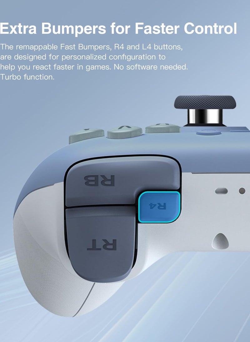 8بت دو وحدة تحكم لاسلكية Ultimate 2C لأجهزة الكمبيوتر التي تعمل بنظامي التشغيل Windows و Android، مع معدل استجابة 1000 هرتز، وعصي تحكم تعمل بتقنية تأثير هول، ومحفزات هول، ومصدات L4/R4 قابلة لإعادة التعيين (أزرق داكن). - Image 3