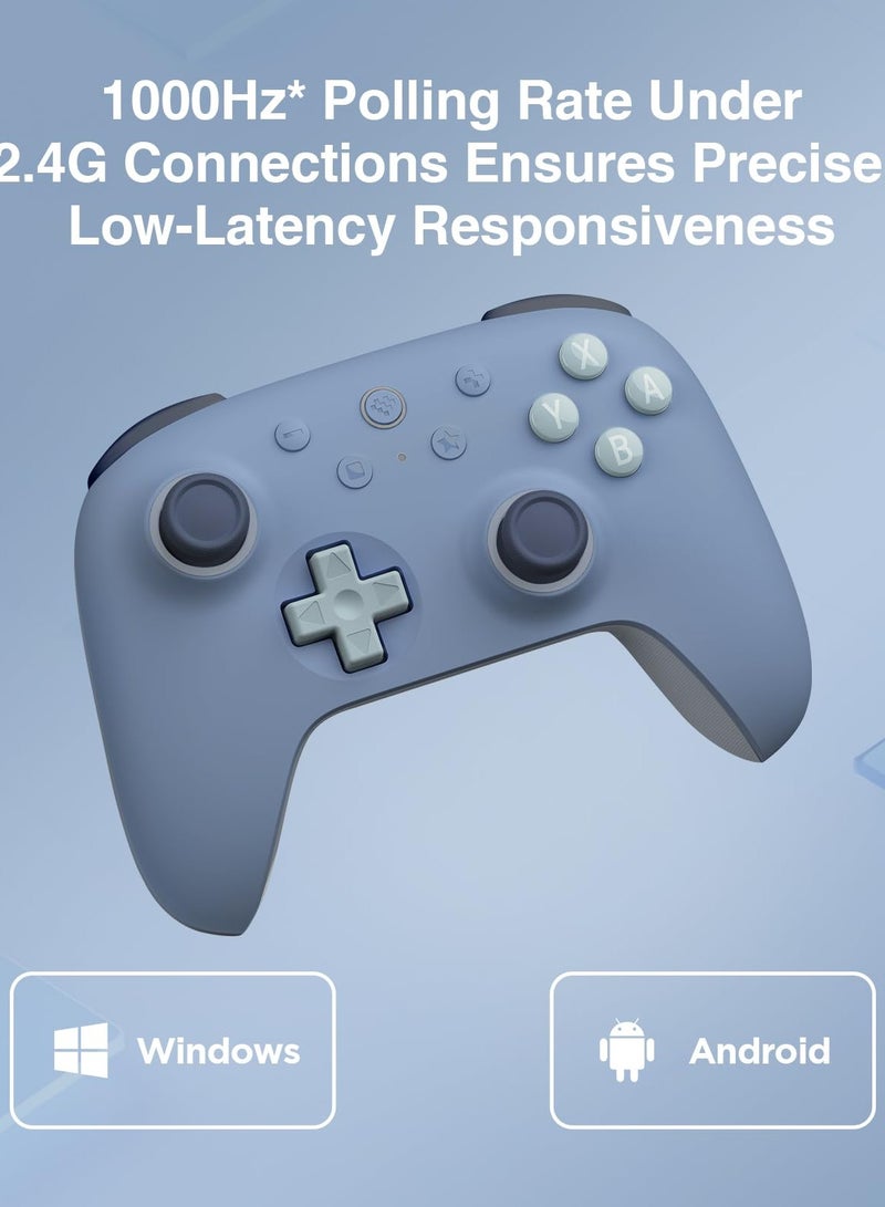 8بت دو وحدة تحكم لاسلكية Ultimate 2C لأجهزة الكمبيوتر التي تعمل بنظامي التشغيل Windows و Android، مع معدل استجابة 1000 هرتز، وعصي تحكم تعمل بتقنية تأثير هول، ومحفزات هول، ومصدات L4/R4 قابلة لإعادة التعيين (أزرق داكن). - Image 4