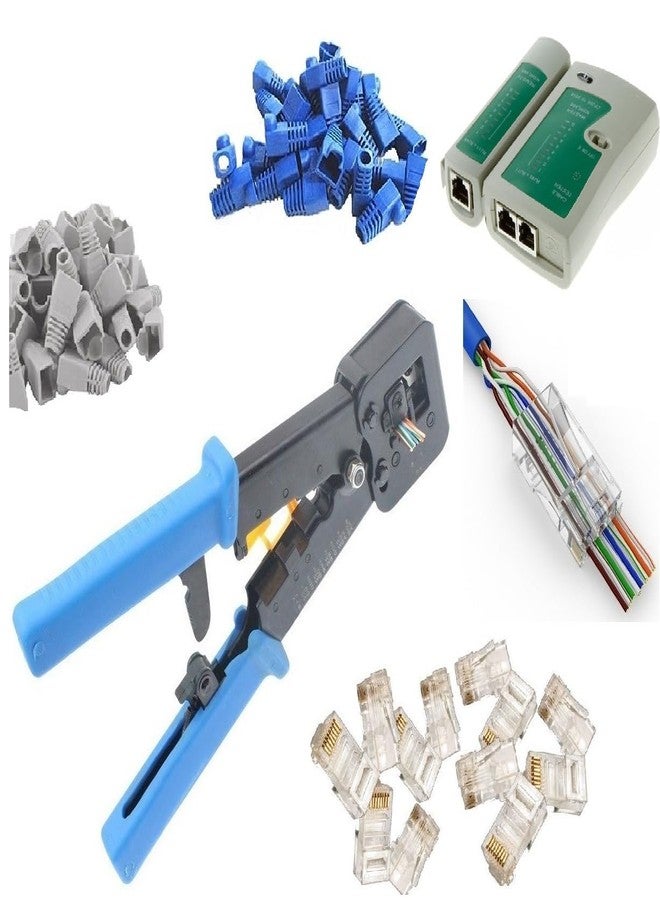 UbiGear® Professional Pass-Through Network Tool Kits Network/Phone Cable Tester + RJ11/RJ12/RJ45 Crimp Crimper +50 RJ45 CAT5e Pass-through Connector Plugs Boots Network Tool Kits (PassThrough) - Image 1