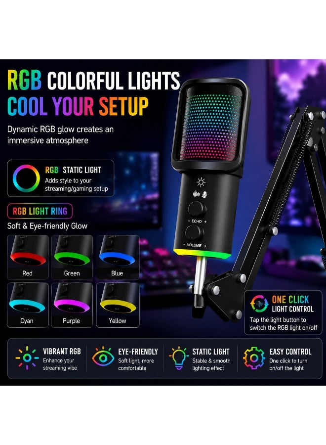 SU9 USB RGB Condenser Microphone Kit with Boom Arm – Echo Control, Noise Reduction & Plug-and-Play for Streaming, Podcasting & Gaming - Image 2