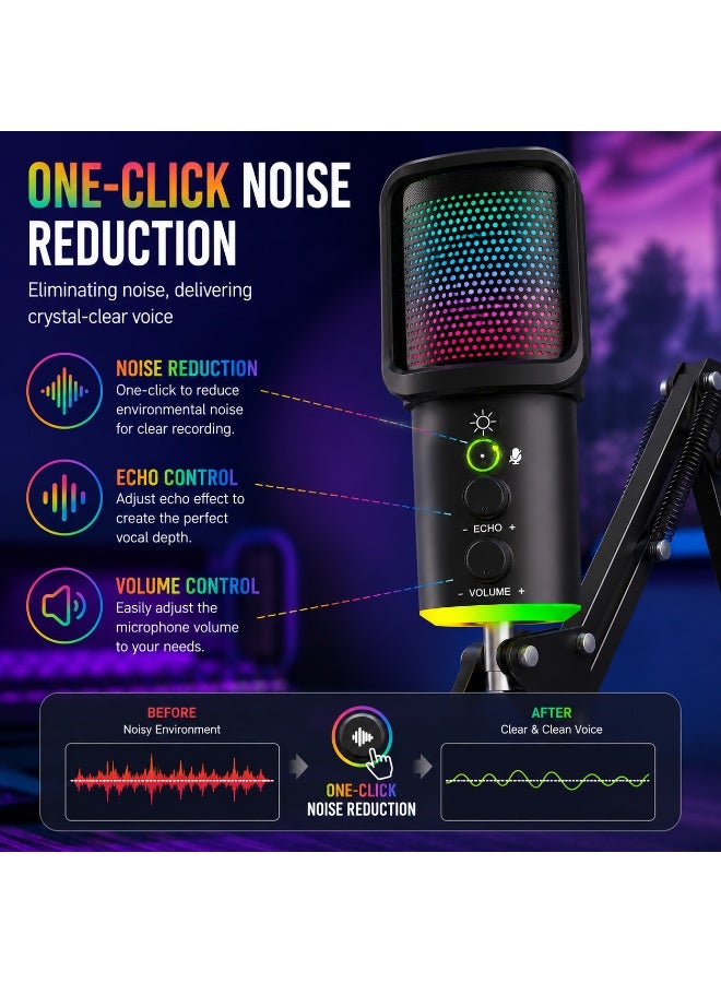SU9 USB RGB Condenser Microphone Kit with Boom Arm – Echo Control, Noise Reduction & Plug-and-Play for Streaming, Podcasting & Gaming - Image 4