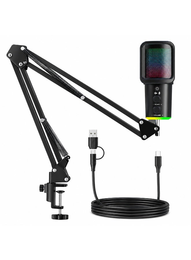 SU9 USB RGB Condenser Microphone Kit with Boom Arm – Echo Control, Noise Reduction & Plug-and-Play for Streaming, Podcasting & Gaming - Image 1